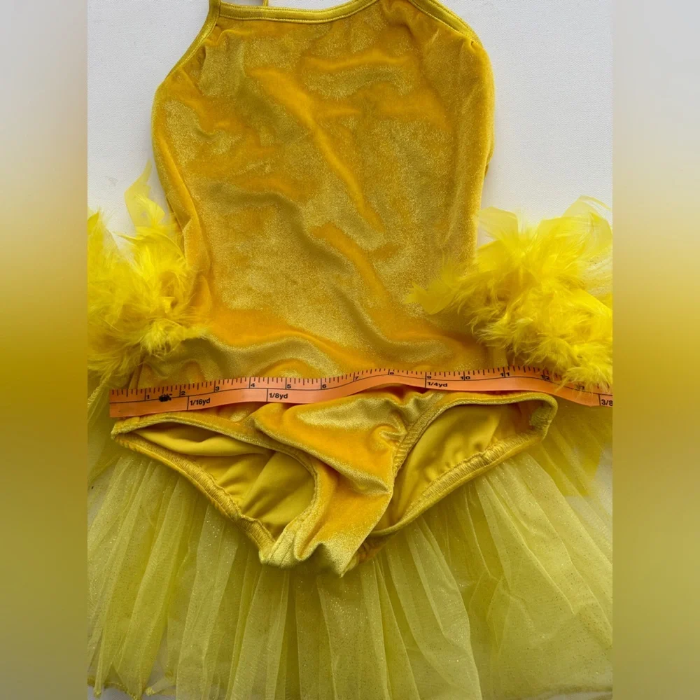 Jazzamatazz -Dance/Figure Skating Costume - Yellow Velvet-Tulle & Feather Skirt - Picture 9 of 9